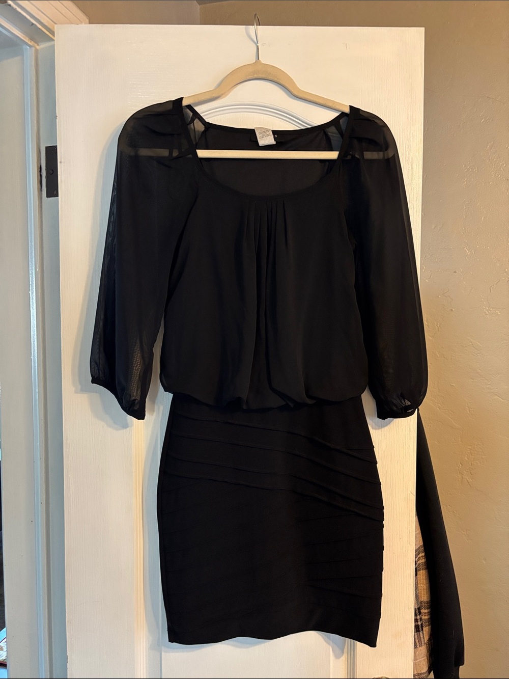 B Darlin Black Long-Sleeve Sheer Blouson Dress